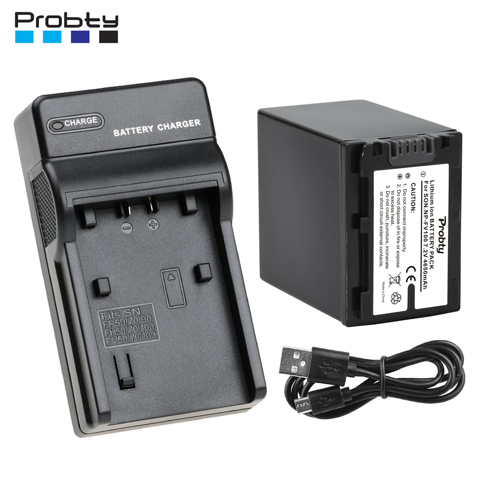 Probty 4650mAh NP FV100 NP-FV100 FV100 Battery + Charger for Sony NP-FV30 NP-FV50 NP-FV70 SX83E SX63E FDR-AX100E AX100E Camera