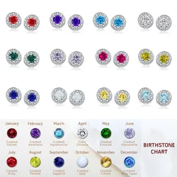 GZ ZONGFA 925 Sterling Silver Stud Earrings Square/Round Shape Created Gemstone Stone for Women Rhodium Plated Fine Jewelry