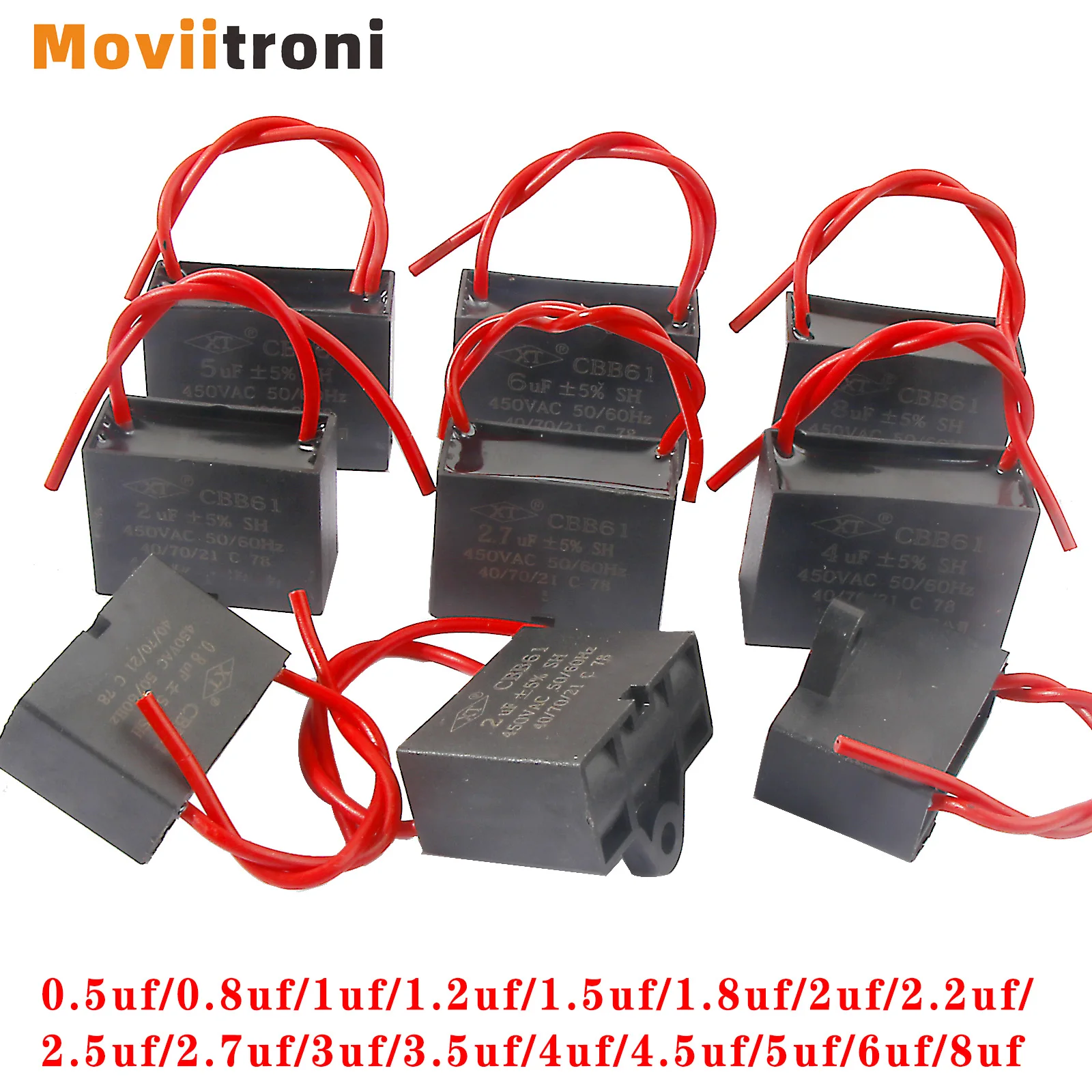 5pcs CBB61 Capacitor 450vac Fan Motor Run Starting Capacitors 0.5uf 1uf 1.5uf 3uf 4uf 8uf