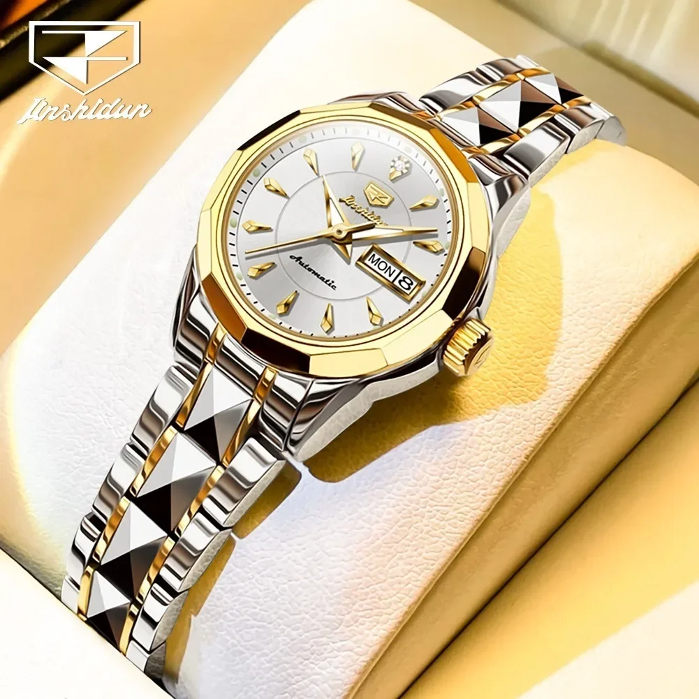 

JSDUN 8936 Fashion Watch For Women Automatic Mechanical Waterproof Tungsten steel Strap Women Wristwatches Calendar Week Display