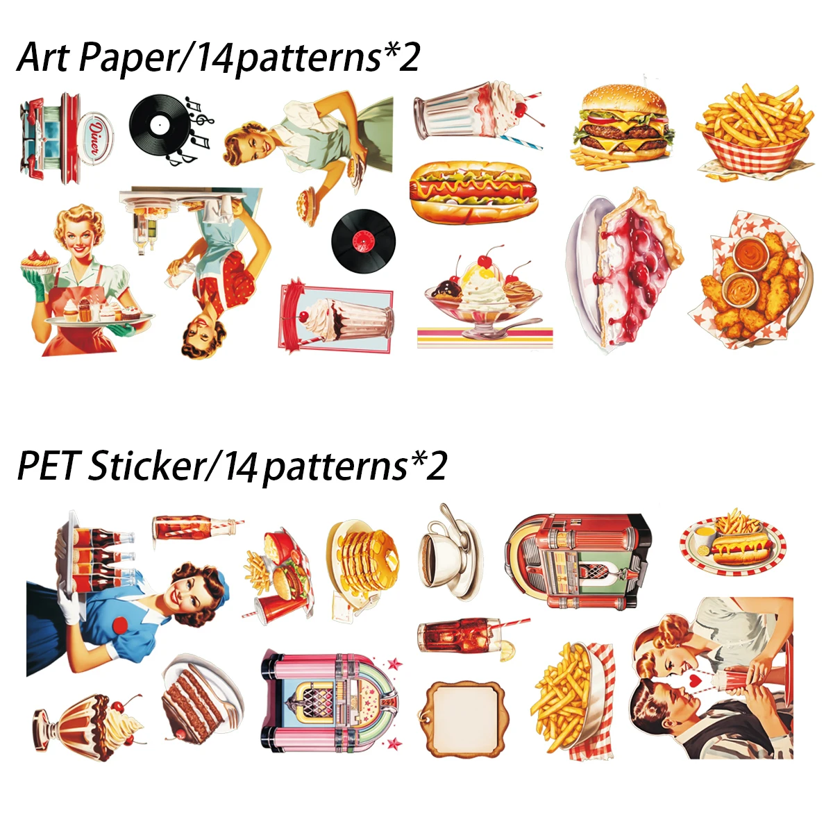 56 Stück-64 Stück PET- und Kunstdruckpapier, selbstklebend, Vintage-Stil, 1950er-Jahre-Frauen-Themen-Aufkleber-Set, für Heimwerker, Bastelbedarf, Scrapbooking-Zubehör – Detail 3