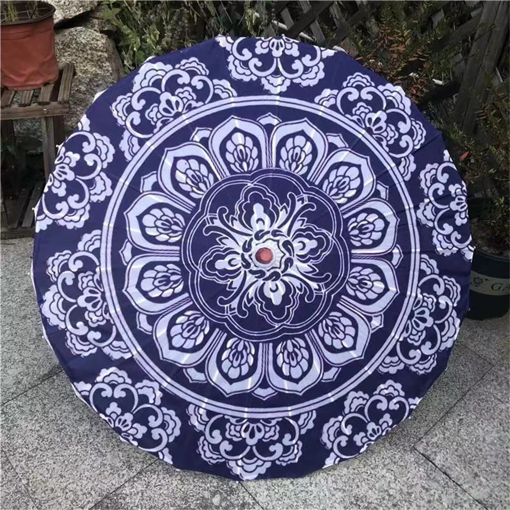 Blue and White Porcelain Antique Oil Paper Umbrella Handicraft Ceiling Decoration Qipao Sun Umbrellas Photography Props