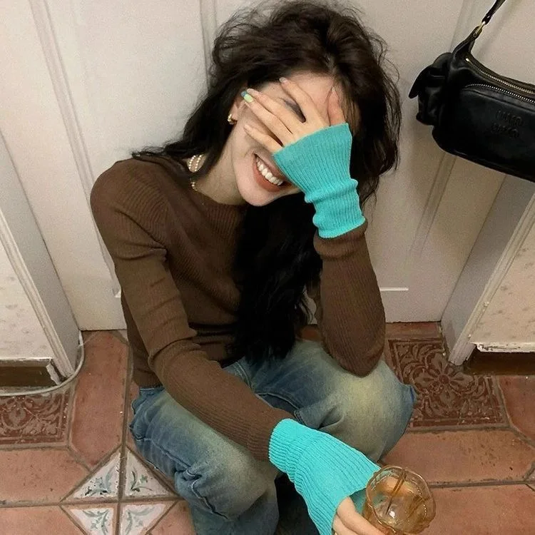 

Womens Pullovers White And Blue Zipper Femboy Feminine Male Womanly Guy Ladylike Lad Girlish Gentleman Female Chap Breathable BF