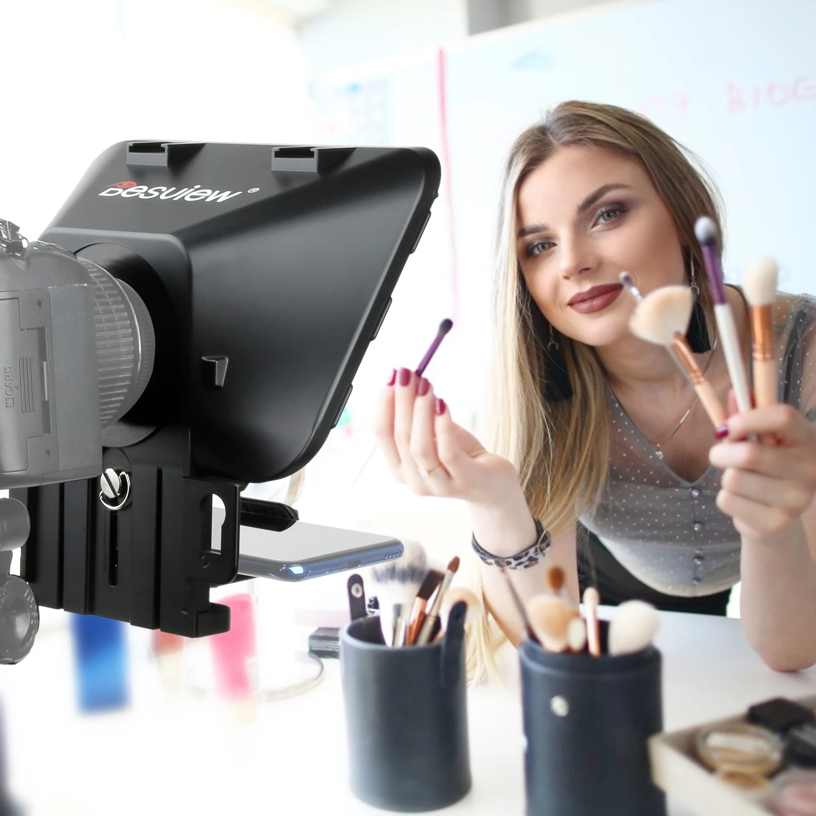 Teleprompter Desview T3-11inch Portable Kit with Transparent Mirror Glass & Remote Control,Compatible with Phone & Tablet