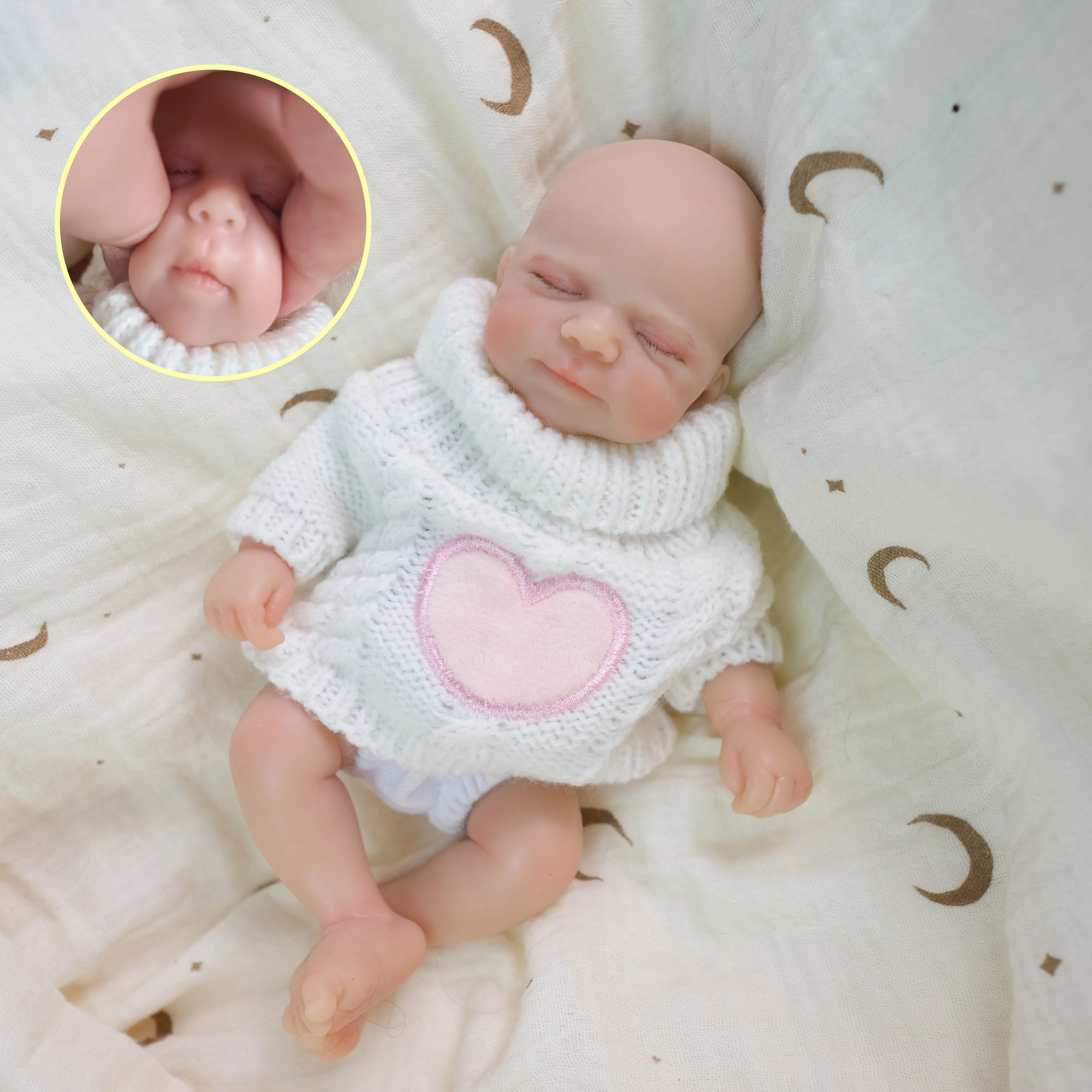 

NPK 8''High Quantity Solid Super Soft Elastic Pascale Sleeping Bebe Mini Girl with Hand Painting Collectible Lifelike Art Doll