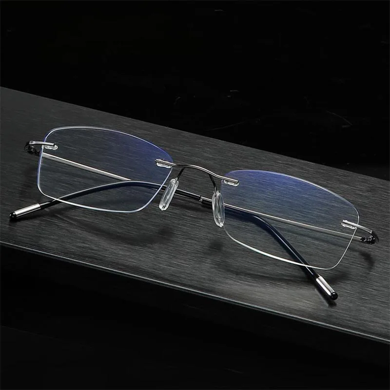 Titanium Rimless Reading Glasses Men Women +1.0 +1.5 +2.0 +2.5 +3.0 +3.5 +4.0 Anti Blue Rays Presbyopia Hyperopia Eyewear