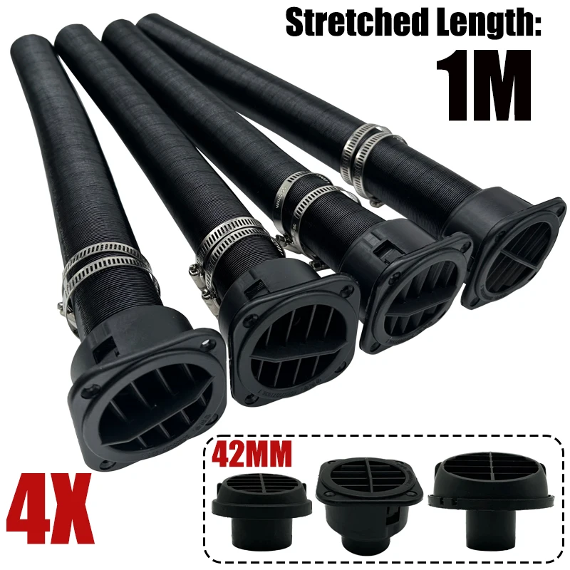 

42mm Car Air Diesel Parking Heater 4x Air Outlet Vent + 4x Warm Duct Pipe + 8x Clamps For Webasto Eberspacher Truck VAN Camper