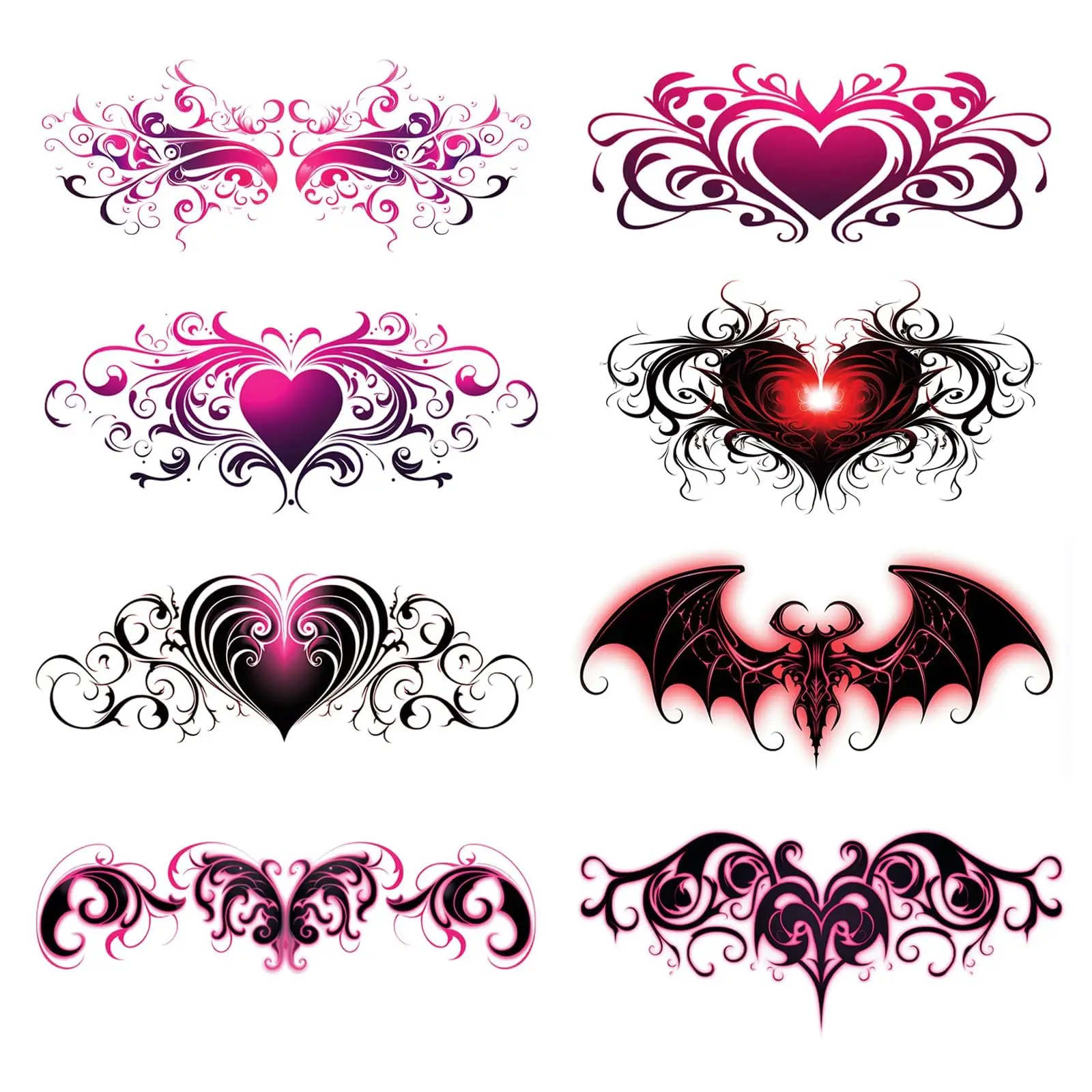 وشم مؤقت مثير للبطن الشيطانية -8 أوراق من تصميمات القلب الملونة باللون الأسود والأحمر وشم الندبات لزر البطن الخلفي