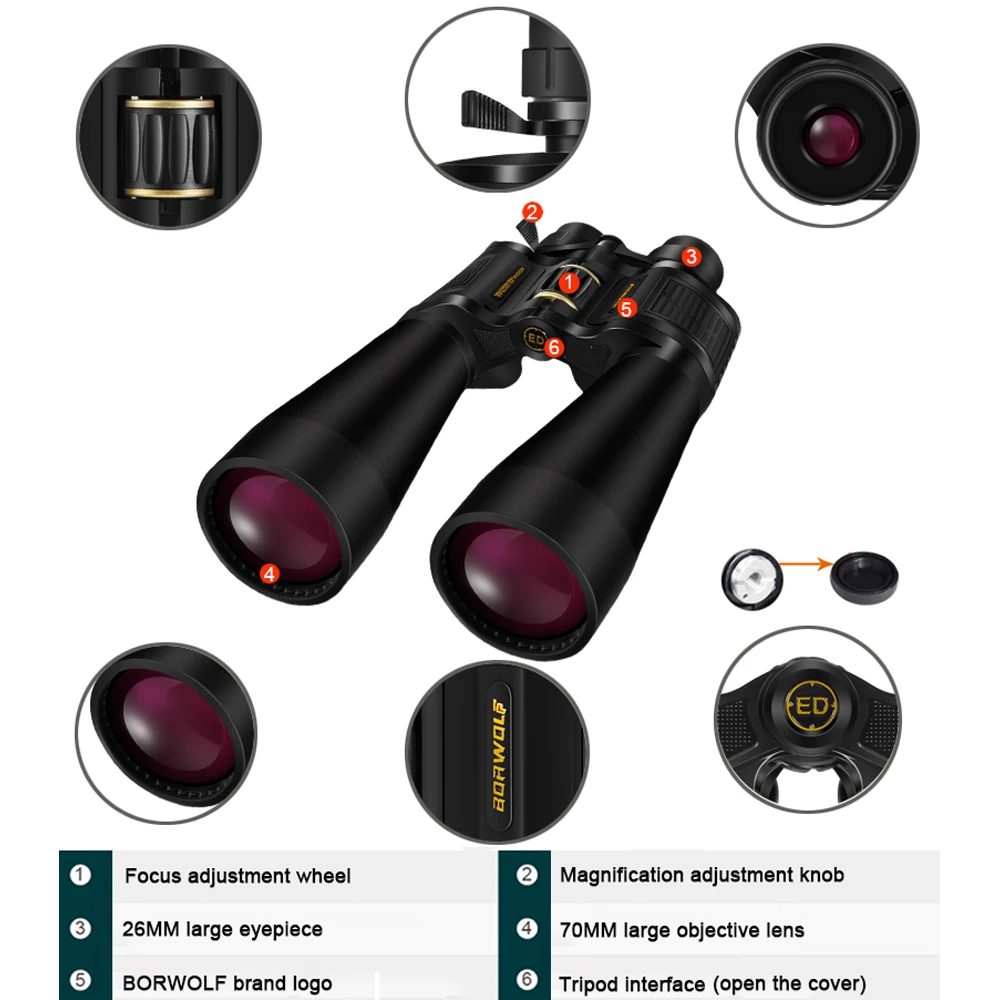 BORWOLF 25-75X70 ED High Magnification Long Range Zoom 25-75 Times Hunting Telescope Binoculars HD Professiona Zoom Ultra clear image 3