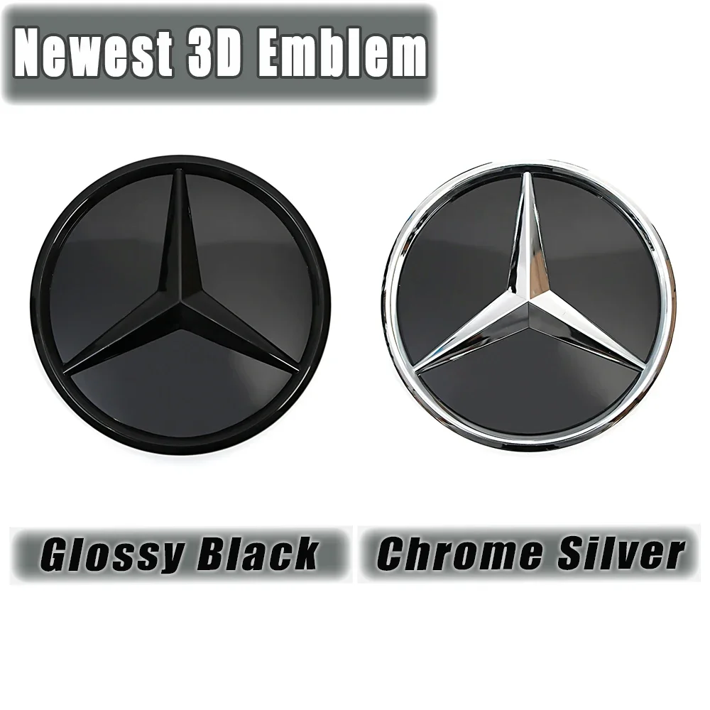 Newest 3D For Mercedes Benz GLC X253 GLE W167 GLS X167 V W447 Glossy Black And Chrome Silver Front Grille Star Emblem Logo