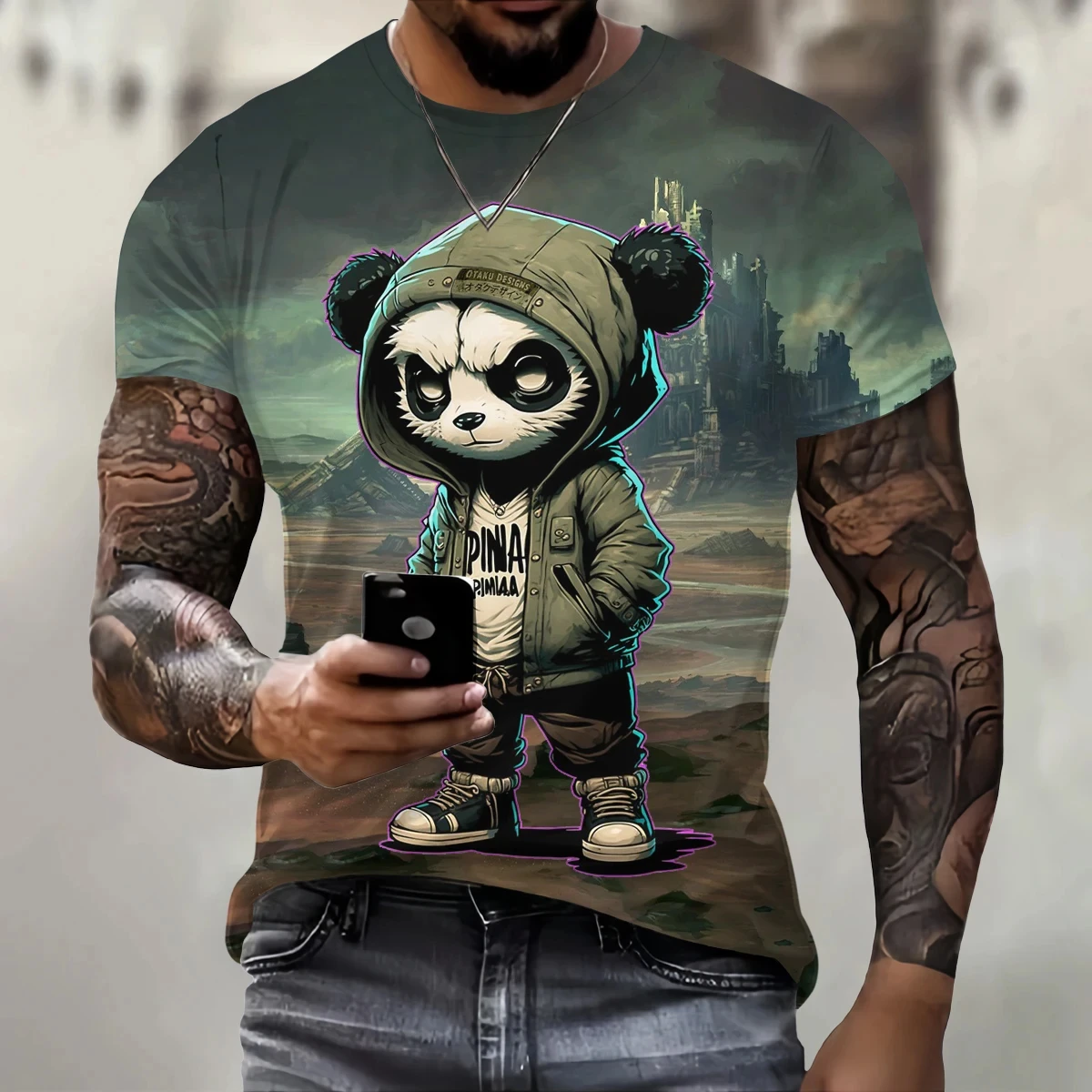 Funny 3D Panda Print T Shirt for Men Street Trend Harajuku Pullover Casual O-Neck Short Sleeve T-Shirt Fashion Loose Summer Tops