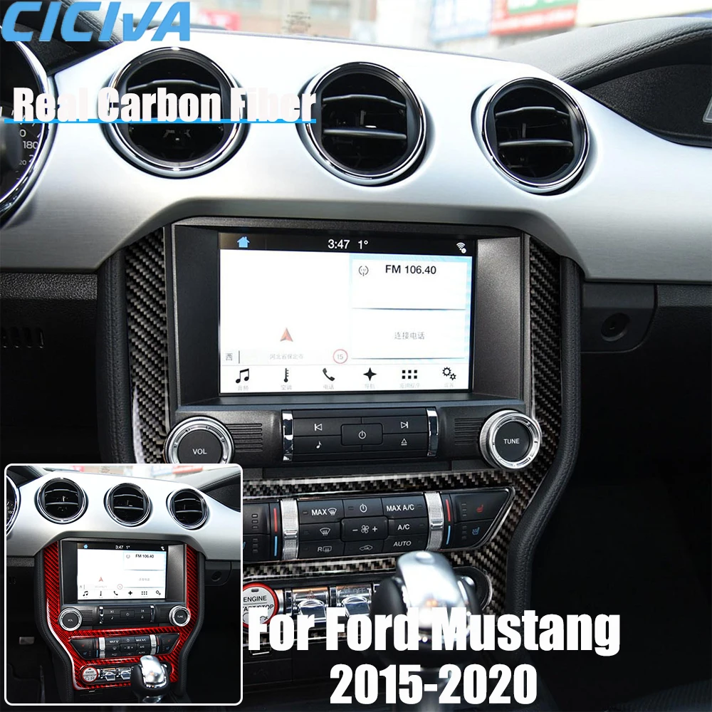 

Real Carbon Fiber Car Accessories Center CD Player Trim Cover Soft Sticker For Ford Mustang 2015 2016 2017 2018 2019 2020