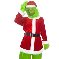Anime Green Attire Clothing Grinch Cosplay Costumes Santa Cos Halloween Claus Hat Glove Belt Mask For Women Men Anime Carnival