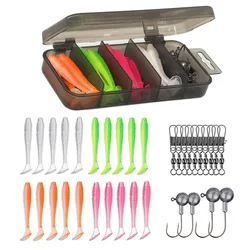 34pcs Soft Fishing Lures Kit Bass Pike Trout  Aritificial Bait Silicone Swimbait Jig Heads Hook Swivels Fishing Tackle Box Set
