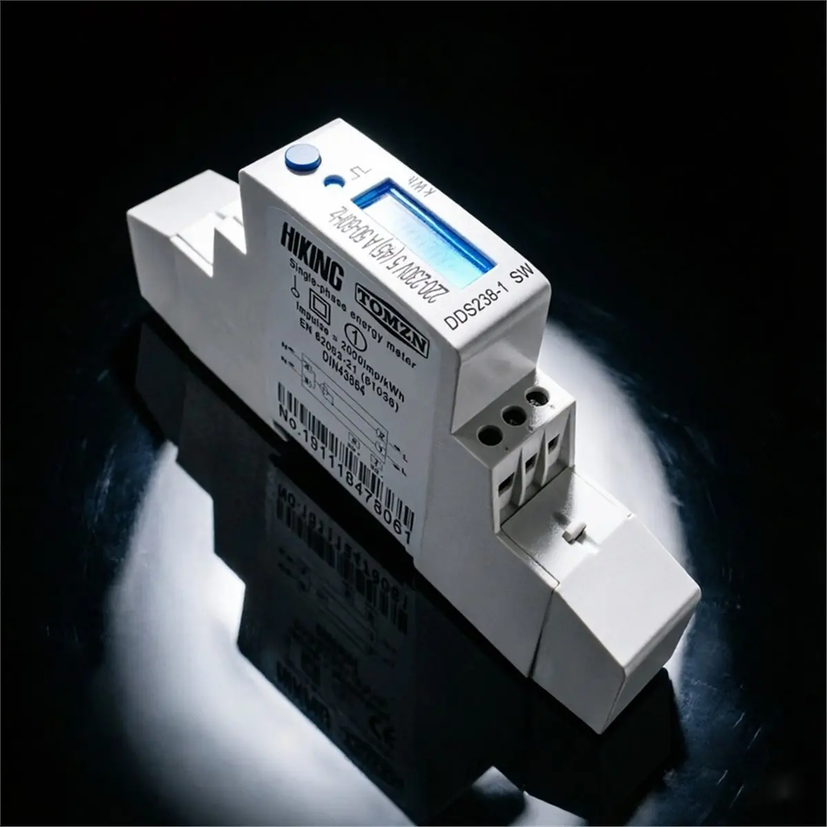 PHONE&GEAR  Single-Phase DIN Rail KWh for Meter - 5(45)A, 45A, 220V-230V, 50/60Hz, LCD Display with for BLUE Backlight