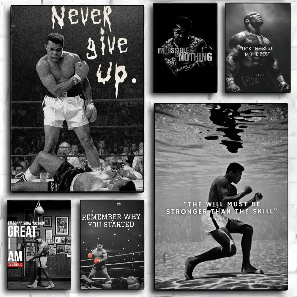 Boxer Mike Tyson m-muhammad Ali cita motivacional carteles clásicos Vintage pintura arte de pared papel Kraft blanco decoración de la habitación Kawaii