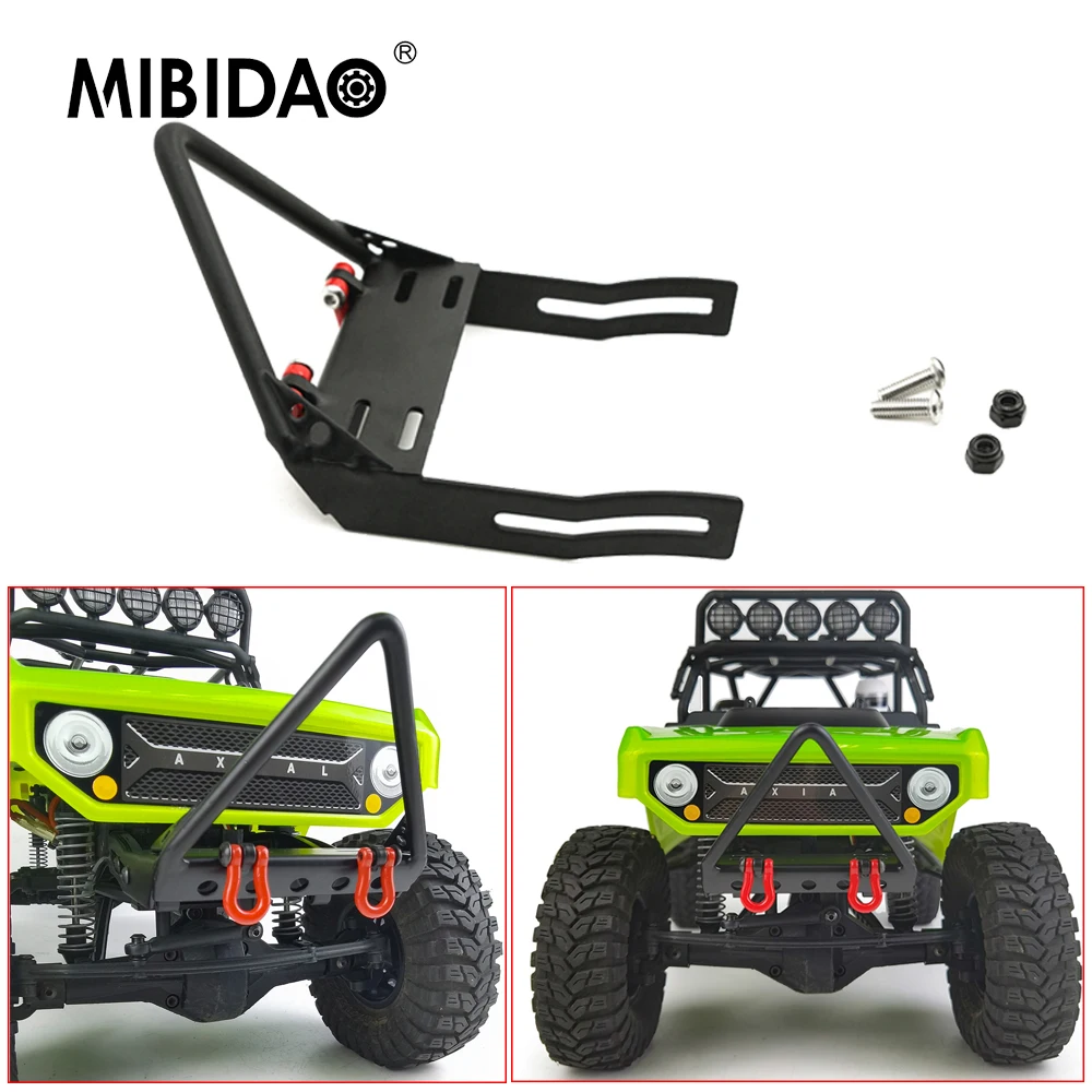 MIBIDAO Metal Front Bumper with Shackles for Axial SCX10 JEEP Wrangler 90047 1/10 RC Crawler Car Model Upgrade Parts