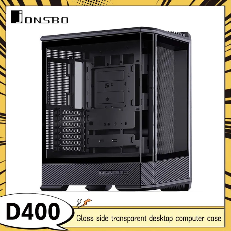 JONSBO D400 Black ATX Ocean View Chassis Column-less Curved Glass Dual 360 Cooling Radiator ATX Power Supply 10 Fan Positions