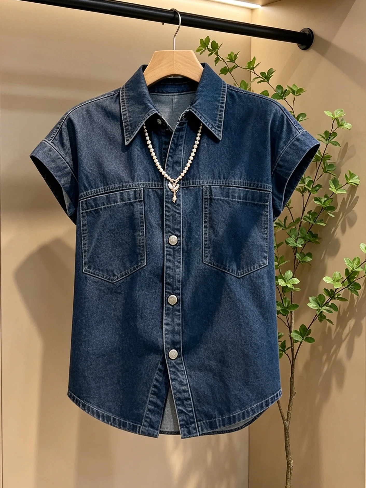 

Summer New Style Large Size Retro Fashionable Blue Denim Short Sleeve Shirt Casual Versatile Women's Top Comfortable Breathable