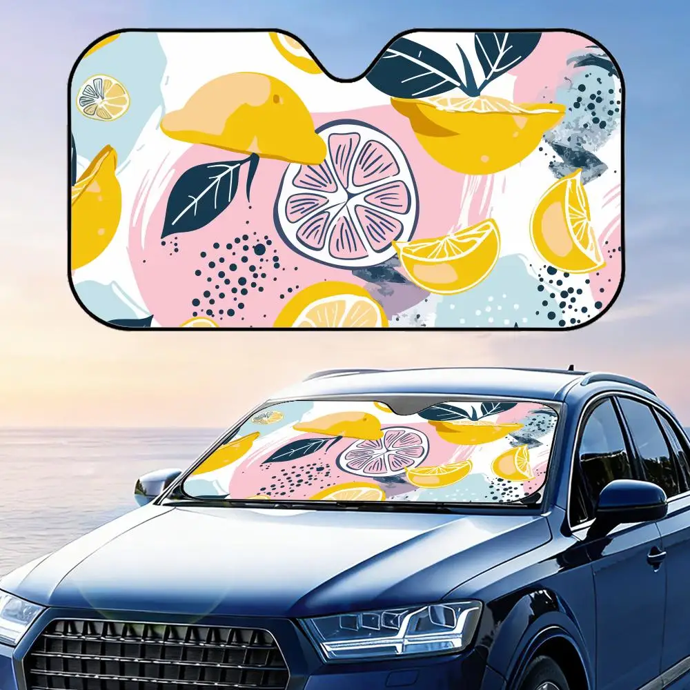 

Lemon Fruit Pattern Sun Visor Reusable Aluminum Foil Car Windshield Sun Visor UV Protector Heat Insulation Cover Shade