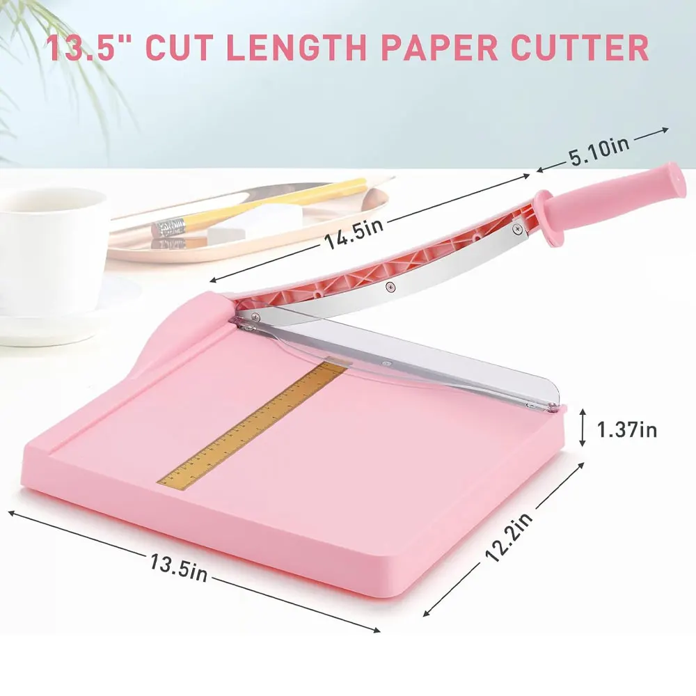 Paper cutter, paper cutter with safety guard, 12-inch cutting length, 16-sheet capacity paper cutter, guillotine paper cutter.
