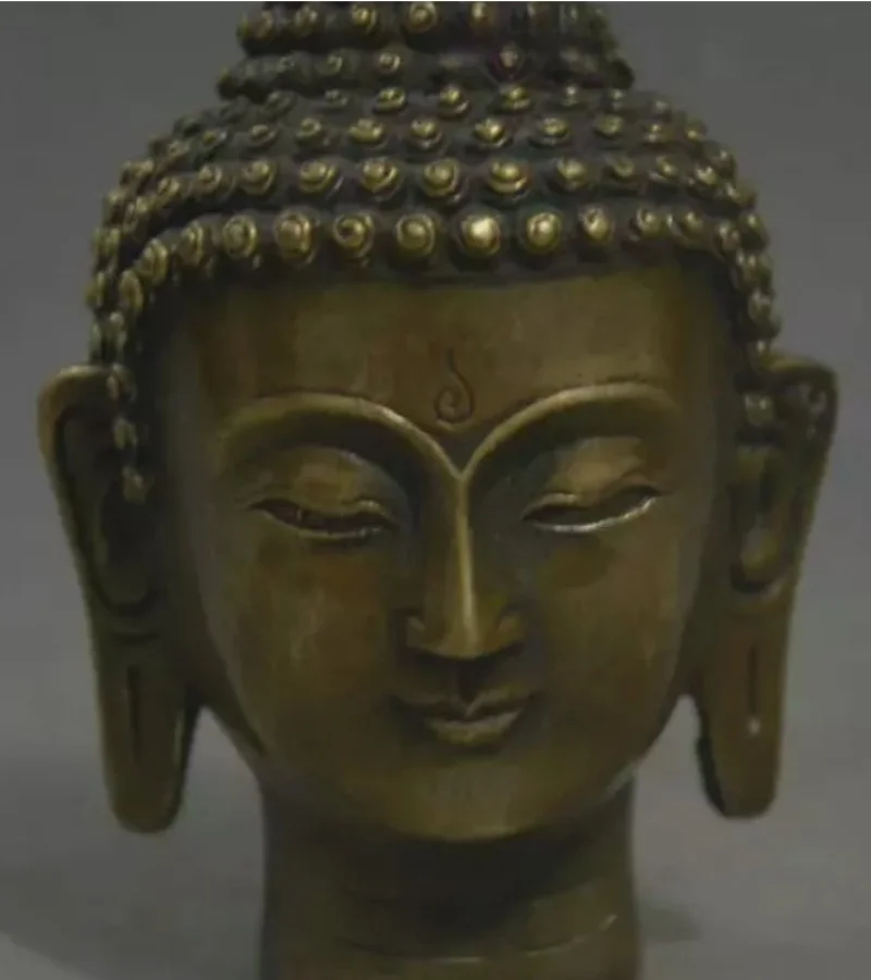 Old Tibet Buddhism Bronze Sakyamuni Buddha Head Bust Statue Figurine
