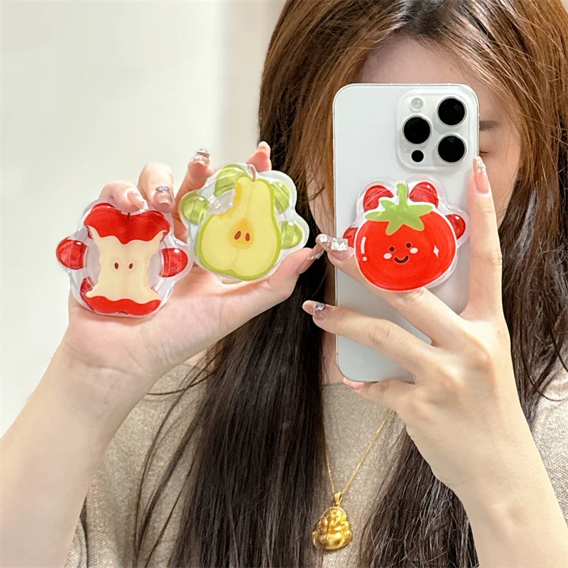 

Cute Tomato Magnetic Phone Stand Holder Support For iPhone 16 Pro Max Samsung For Magsafe Expanding Cellphone Grip Kickstand