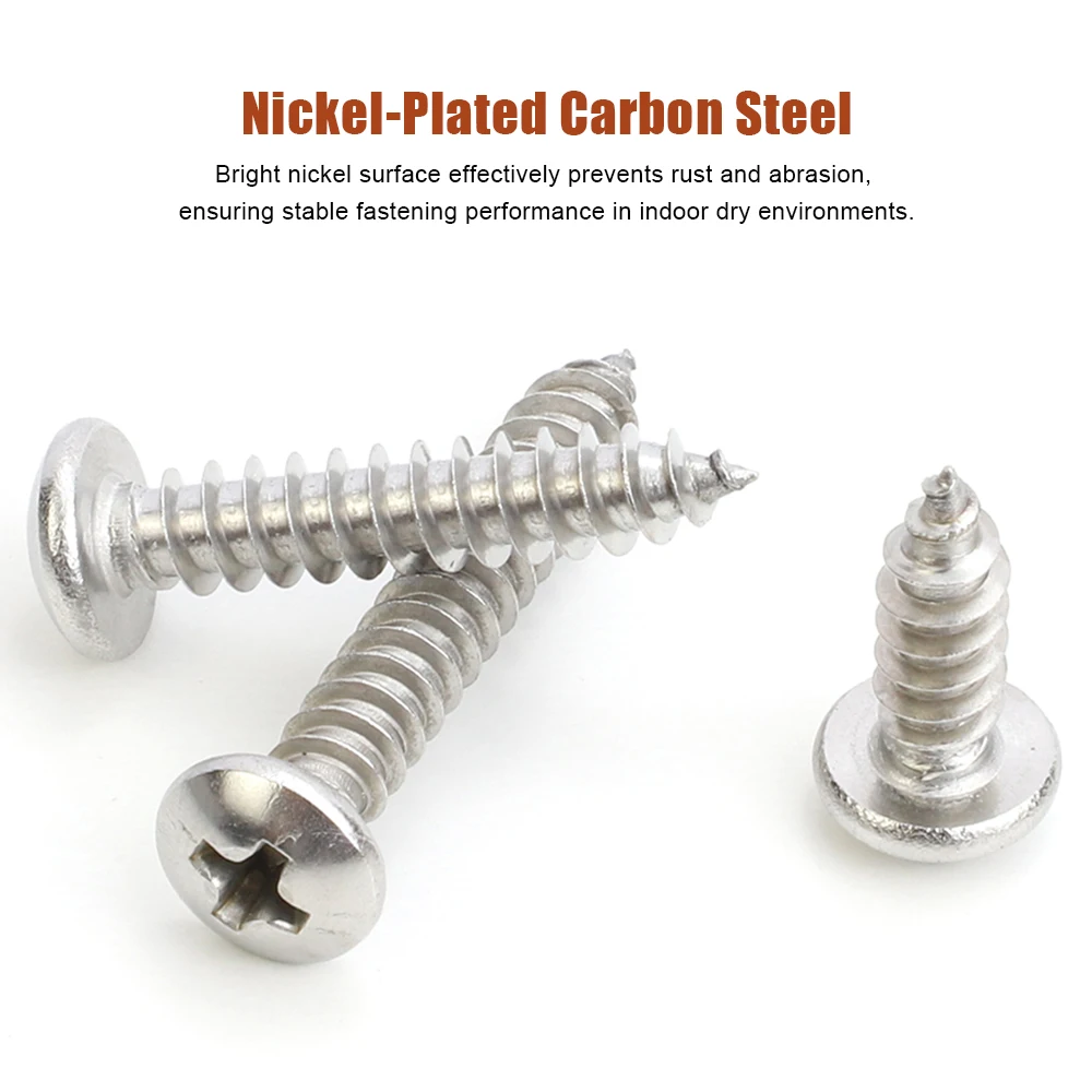 M1 M1.2 M1.4 M2 M2.3 M2.6 M3 M4 M5 Cross Round Head Self Tapping Screw Nickle Plated Phillips Tapping Screw for Wood Electronic