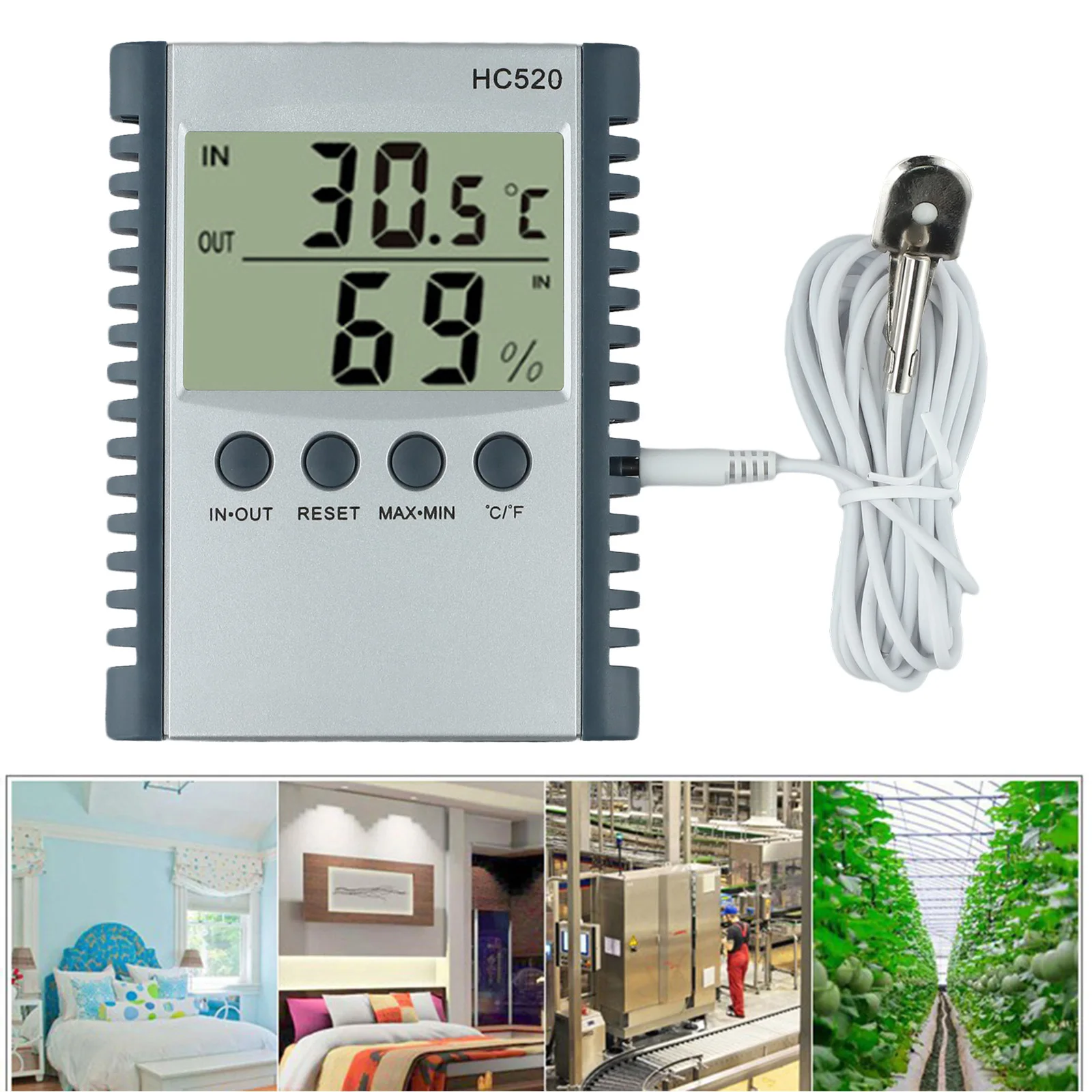 Electronic Temperature Gauge Digital Hygrometer For Comfortable Environment 2-meter Probe Cable Accurate Measurement