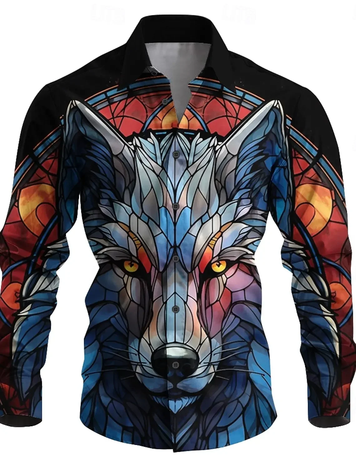 2024 lobo artístico masculino botão acima camisa de manga longa festa noite diário outono inverno camisa gola impressão 3d fino azul poliéster