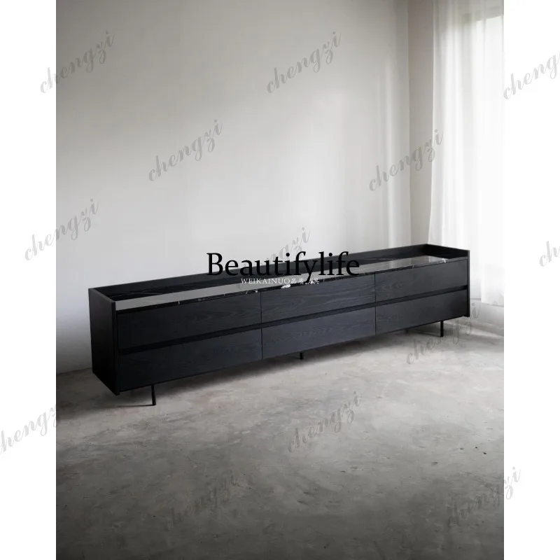 N178 Designer Marble TV Cabinet Living Room Ash Storage Cabinet with Drawer Locker view 2