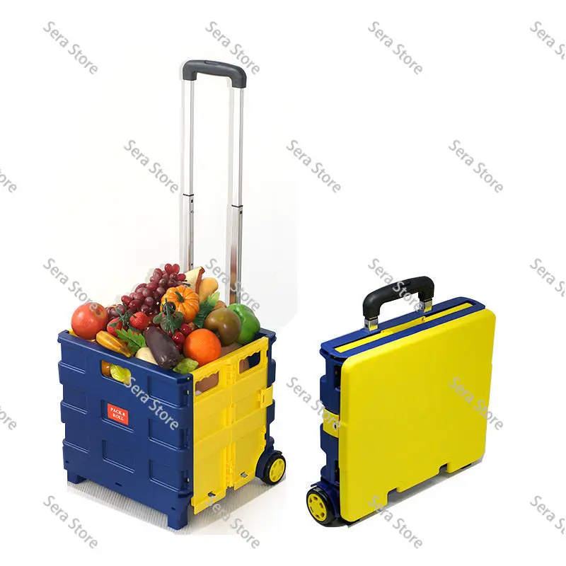 Luggage Cart Hand-pulled Folding Portable Trolley, Camper Van Supermarket Grocery Shopping Storage Tie Rod