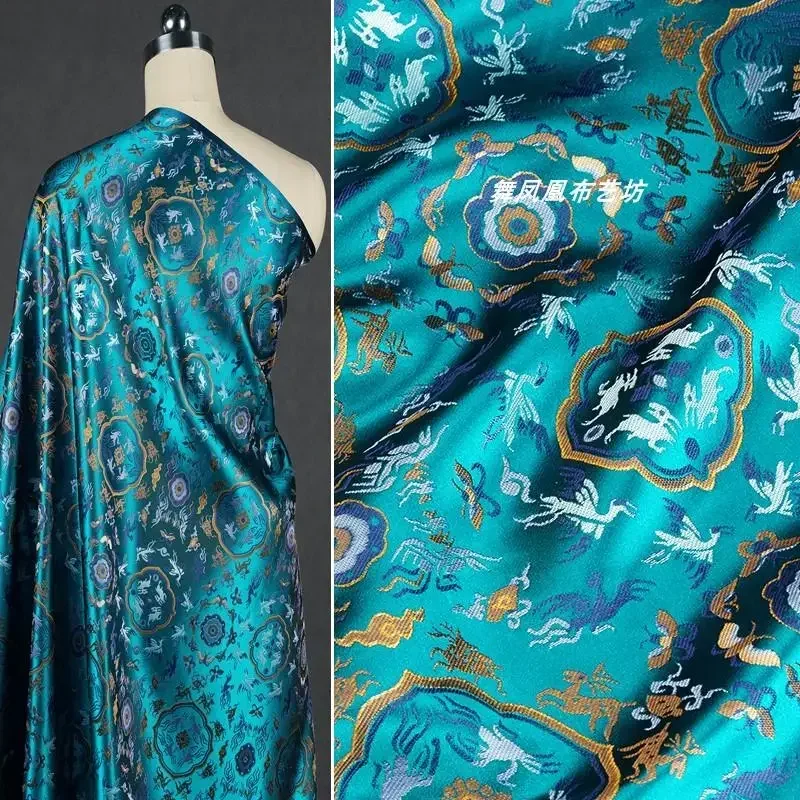 الطاووس الأزرق تقليد أغنية الديباج الجاكار النسيج لسترة أنيقة شيونغسام هانفو القماش Diy بها بنفسك مواد الخياطة بالمتر