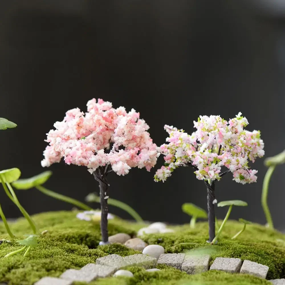 2025 2PC Plastic Mini Simulation Trees Sakura Miniatures Micro Landscape Setting for Garden Desk Meaty Accessories Home Decor