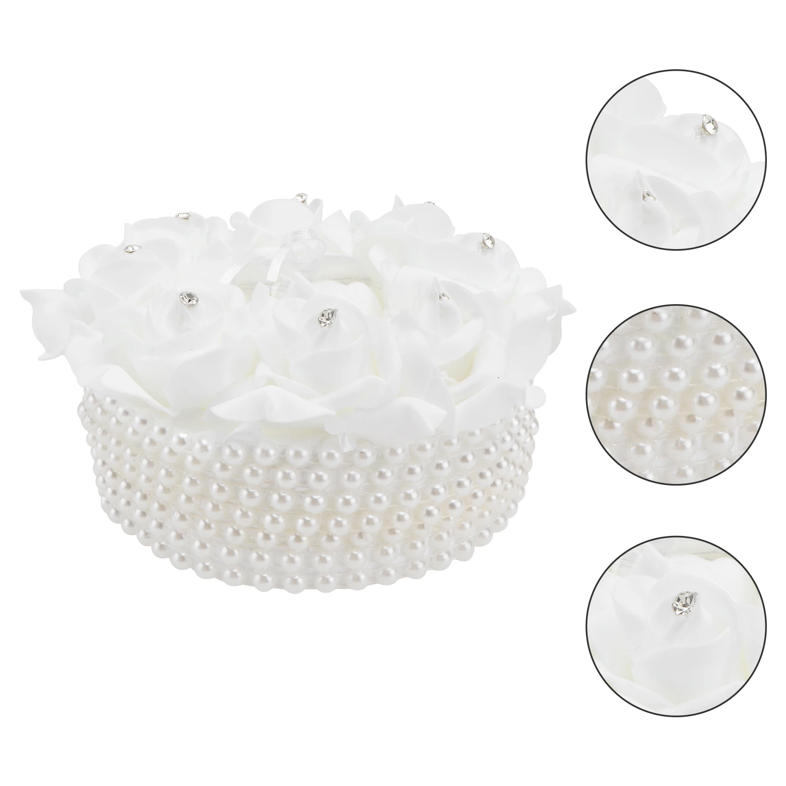 

Pearl Bow Ring Pillow Heart Shaped Box Wedding Holder Bridal Rhinestone Cushion Case PE FlowerDecoration Party DIY