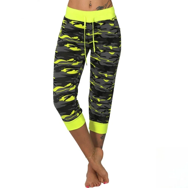 

Spring Summer Women's Camouflage Printed Drawstring Yoga Leggings Fashion Casual Sports Capri Trousers Female Jogger Pants