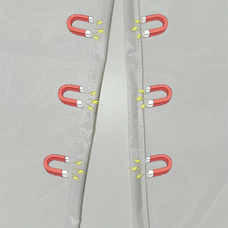 Weißer Moskitonetz-Türvorhang mit seitlicher Öffnung, magnetischer Saugverschluss, unsichtbarer Moskitenschutz, ohne Bohren zu installieren – Detail 12