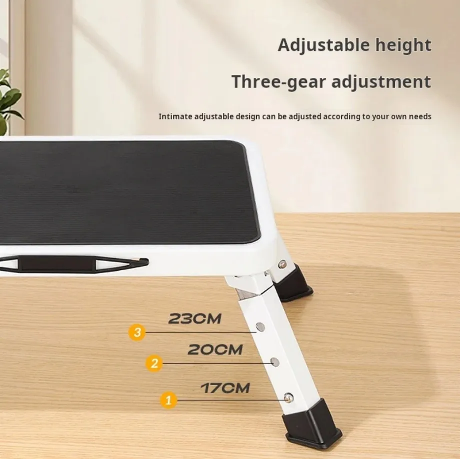 

【3-Step Foldable Stool】150kg Heavy Duty Anti-Slip Step Stool, Adjustable Ladder Stool for Kitchen/RV/Office (Black/White)
