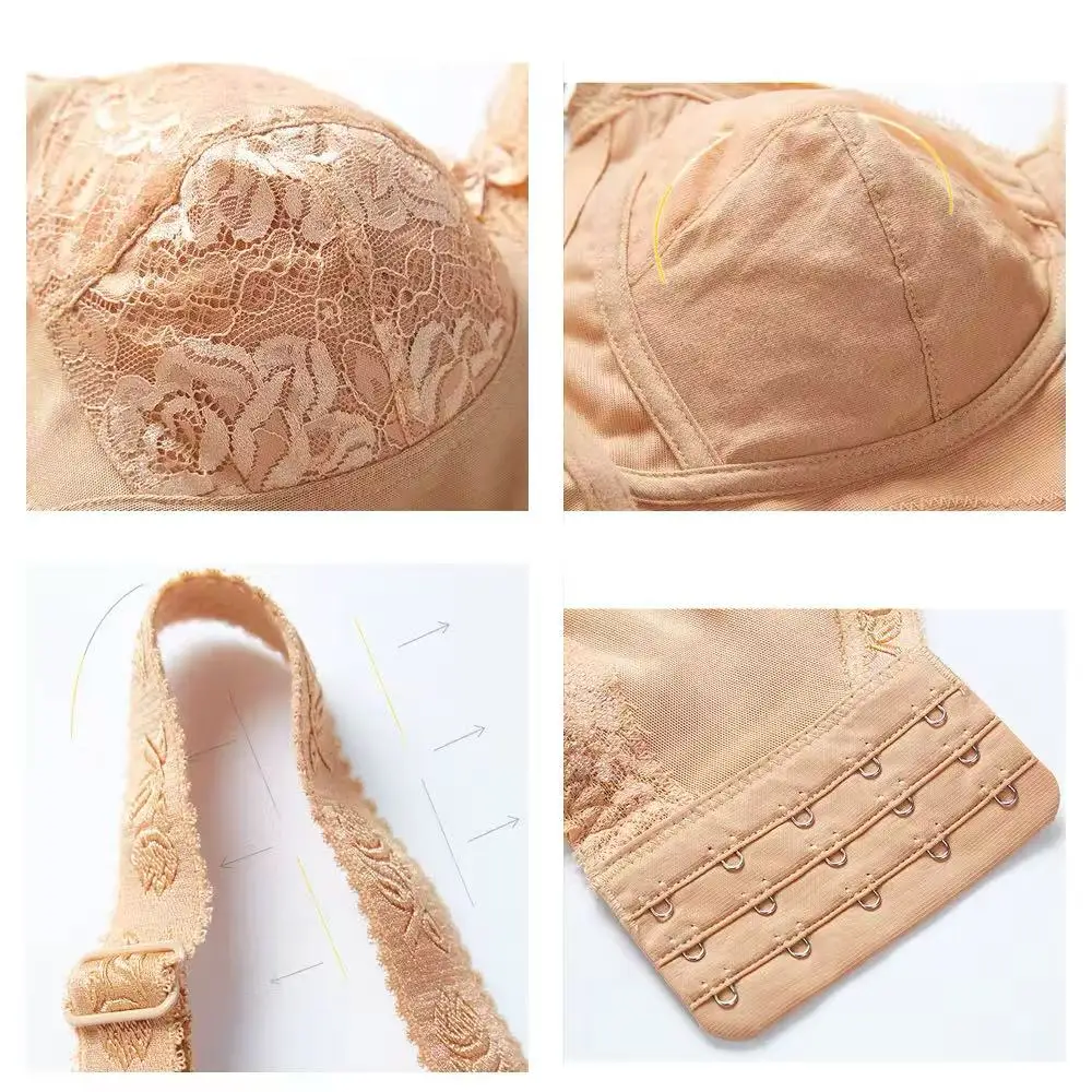 

Женский беспроводной бюстгальтер больших размеров без подкладок с цветочным кружевом, удобный бюстгальтер 32, 34, 36, 38, 40, 42, 44 46 B C D E F G H