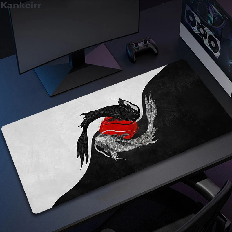 Fish 40x90cm XXL Lock Edge Mousepad Large Gaming Japan Art Deskmat Keyboard Mats Mouse Mat Beast For Gift Non-slip Big Mouse Pad