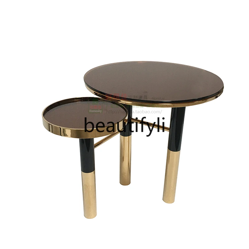 

Balcony small coffee table modern creative marble light luxury corner table small round bedside table Nordic