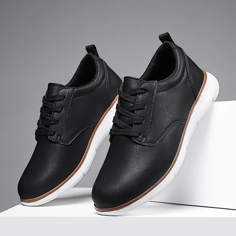 

Men Sneakers Leather Business Casual Shoes Low-top Lace-up Soft-soled Driving Shoes Summer Thick-soled Vulcanized