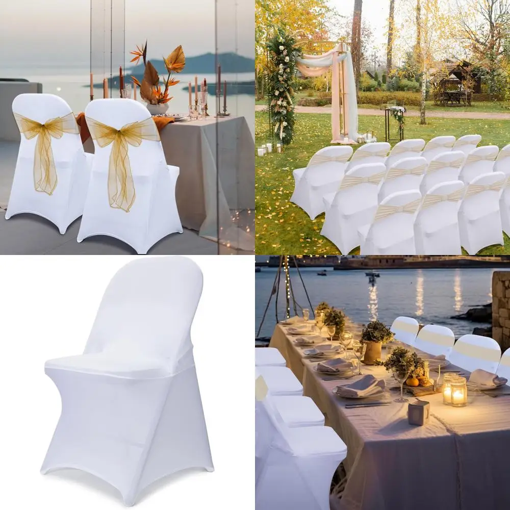 

50 шт. чехлов для складных стульев из спандекса для свадеб, вечеринок и торжеств - моющиеся, универсального размера (белые)