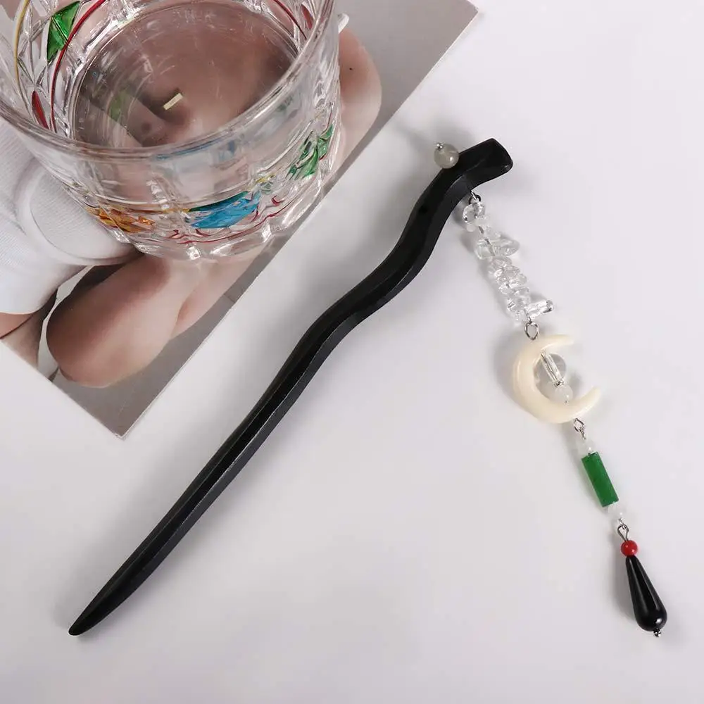 

Черный сандал Cheongsam Moon кисточка бусины в китайском стиле головные уборы древние головные уборы древний стиль шпилька Hanfu палочки для волос