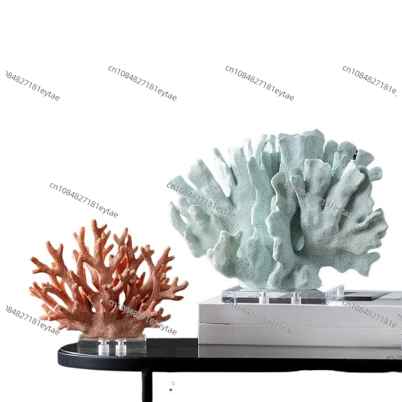Colorful Resin Coral Sculpture - Hollow Imitation Coral Decor with Crystal Accents
