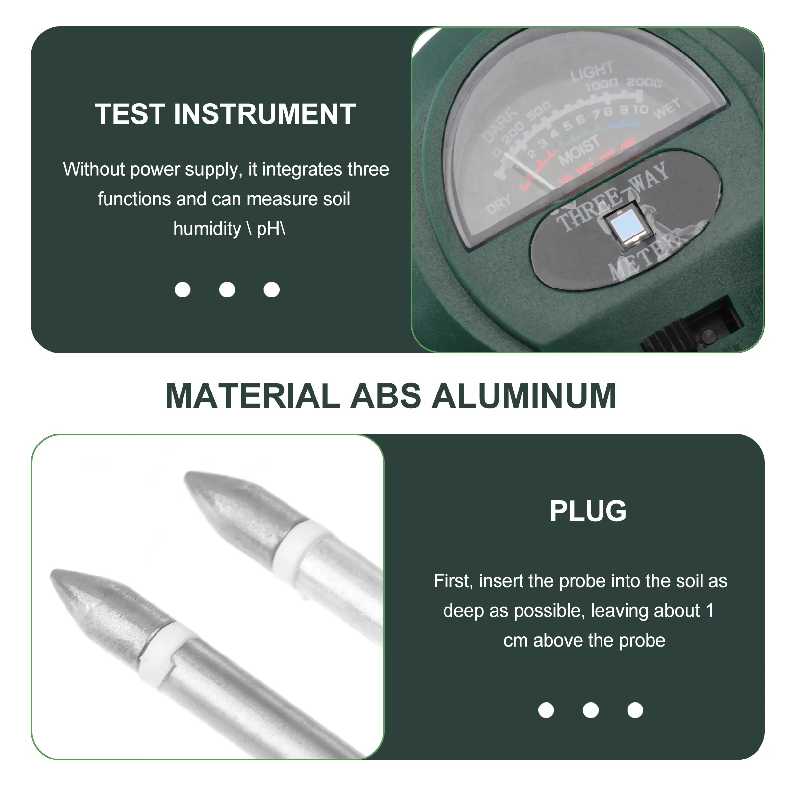 

3 in 1 Mini Soil Tester Durable High Precision Soil Fertility PH Moisture Indoor Outdoor Garden Testing Tool
