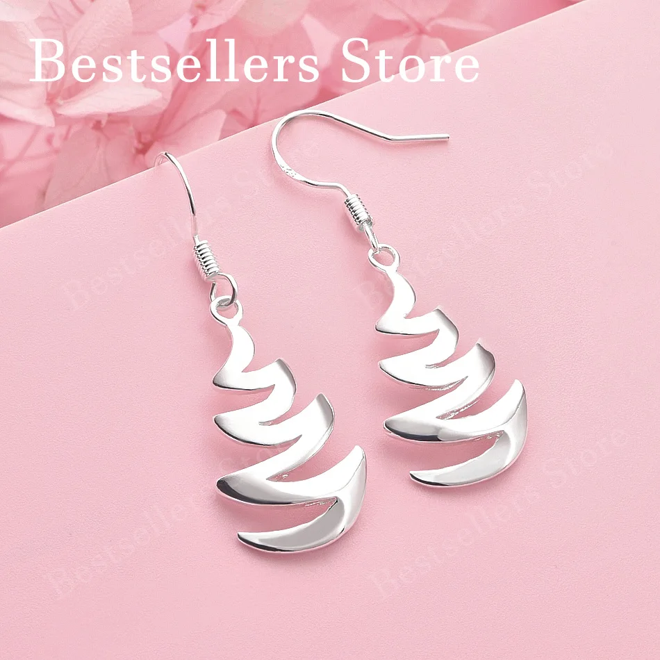 Luxury 925 Sterling Silver Exquisite Wave-Shaped Geometric Earrings, Fashionable Women's Wedding Jewelry Accessories