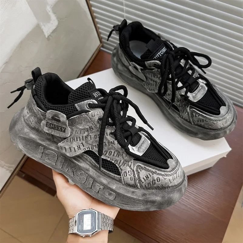 

Gothic Punk Style Men's Sports Shoes Fashion Design Skateboarding Sneakers Comfortable Thick Soled Outdoor Casual Shoes for Man