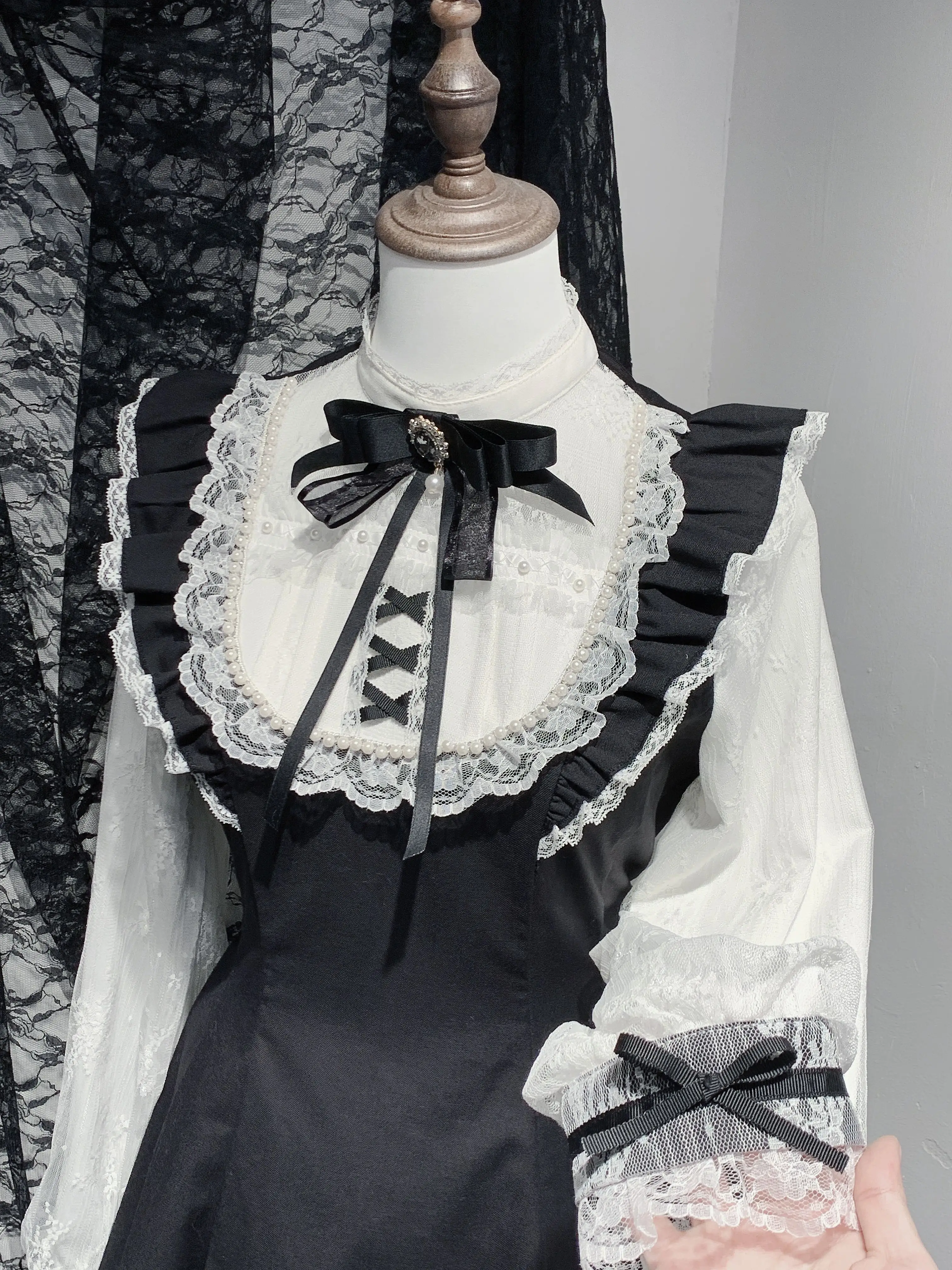 Minha de produção em massa vestido de manga longa conjunto feminino renda pérola arco xadrez topo e shorts conjuntos de duas peças lolita outfits primavera novo