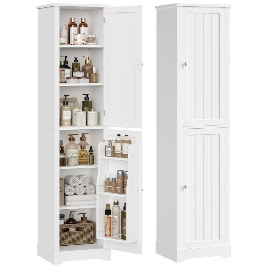 180cm Tall Bathroom Cabinet Slim Bathroom Storage Unit with Storage Door Narrow Cupboard Free Standing, Adjustable Shelf, 2 Doo